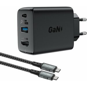 Töltő adapter ACEFAST GaN Charger 65W USB-C + USB-A + HDMI HUB + USB-C Cable Black