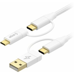 Adatkábel AlzaPower MultiCore 4in1 USB 1 m, fehér