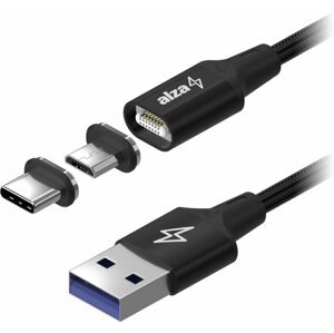Adatkábel AlzaPower MagCore 2in1 USB-C + Micro USB - 5A, 0,5m, fekete