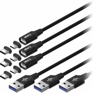 Adatkábel AlzaPower MagCore 2in1 USB-C + Micro USB - 5A, Multipack 3db, 1m fekete