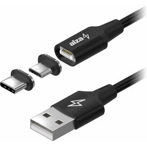 Adatkábel AlzaPower MagCore 2in1 USB-C + Micro USB - 3A, 1m, fekete