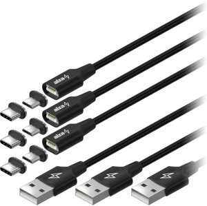 Adatkábel AlzaPower MagCore 2in1 USB-C + Micro USB - 3A, Multipack 3db, 1m, fekete