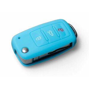 Autókulcs védőtok Védő szilikon kulcstartó tok VW/Seat/Skoda, kilökődő kulccsal, világoskék színben