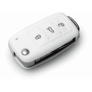 Autókulcs védőtok Védő szilikon kulcstartó tok VW/Seat/Skoda járművekre kilökődő kulccsal, fehér színben