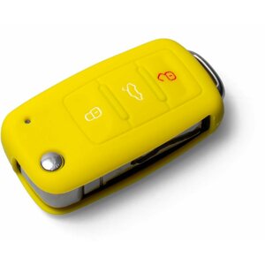 Autókulcs védőtok Szilikon kulcsvédő tok kiugrós VW/Seat/Škoda kulcsokhoz, sárga