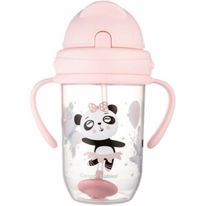Tanulópohár Canpol Babies csepegésmentes ivópohár súllyal ellátott szívószállal Exotic Animals 270 ml, rózsaszínű