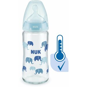 Cumisüveg NUK FC+ üveg cumisüveg hőmérséklet jelzővel 240 ml, kék