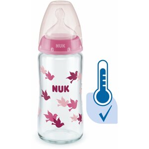 Cumisüveg NUK FC+ üveg cumisüveg hőmérséklet jelzővel 240 ml, rózsaszín