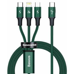 Adatkábel Baseus Rapid Series 3 az 1-ben USB-C (USB-C + Lightning + USB-C) PD 20W, 1,5m, zöld