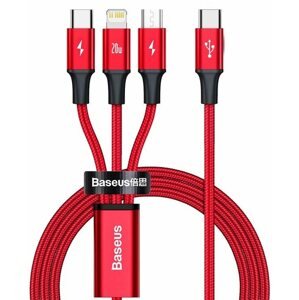 Adatkábel Baseus Rapid Series 3 az 1-ben USB-C (USB-C + Lightning + USB-C) PD 20W, 1,5m, piros