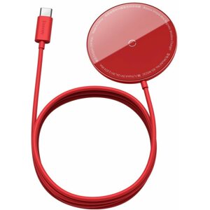 Vezeték nélküli töltő Baseus Mini Magnetic Wireless Charger USB-C kábel 1,5m 15W Red