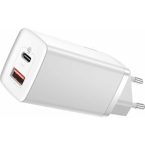 Töltő adapter Baseus GaN2 Lite Quick Charger USB + USB-C 65W White