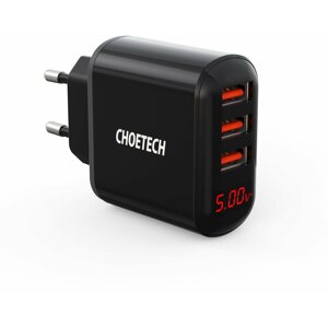 Töltő adapter Choetech 5V/3.4A 3x USB-A Digital Display Wall Charger