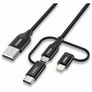 Adatkábel ChoeTech MFi 3-in-1 USB to USB-C + Micro + Lightning Nylon 1.2m Cable