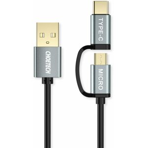 Adatkábel ChoeTech 2 in 1 USB to Micro USB + Type-C (USB-C) Straight Cable 1.2m