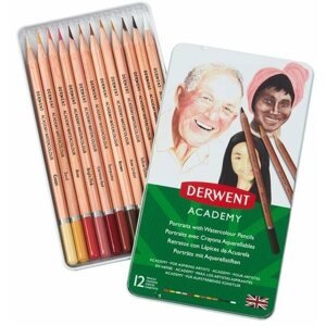 Színes ceruza DERWENT Academy Watercolour Pencils Skintones, fémdobozban, hatszögletű, 12 szín