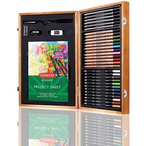 Színes ceruza DERWENT Academy Wooden Gift Box, fa ajándék koffer, művészi ceruza készlet, 30 db