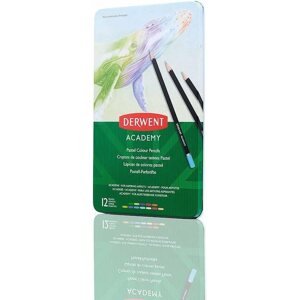 Színes ceruza DERWENT Academy Pastel Colour Pencils fémdobozban, hatszögletű, 12 szín