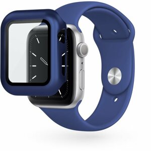 Okosóra tok Epico Apple Watch 4/5/6/SE (40mm) edzett üveg tok - kék