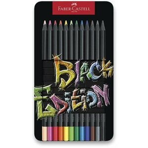 Színes ceruza FABER-CASTELL Black Edition, fémdobozban, 12 szín