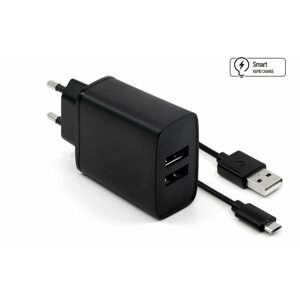 Töltő adapter FIXED Smart Rapid Charge 2 x USB + 1m USB to micro USB kábel - 15W, fekete