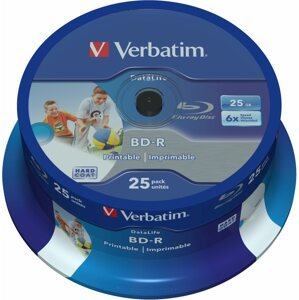 Média VERBATIM BD-R SL DataLife 25GB, 6x, printable, spindle 25 db