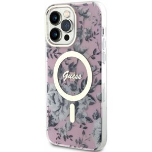Telefon tok Guess PC/TPU Flowers IML MagSafe kompatibilis iPhone 13 Pro Max hátlap tok, rózsaszín