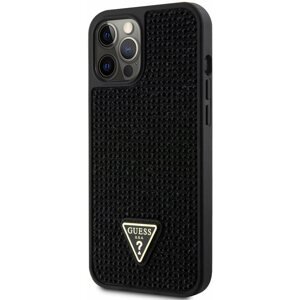 Telefon tok Guess Rhinestones Triangle Metal Logo iPhone 12/12 Pro fekete tok