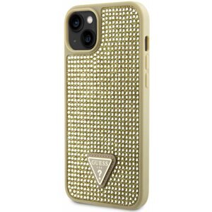 Telefon tok Guess Rhinestones Triangle Metal Logo iPhone 14 aranyszín tok