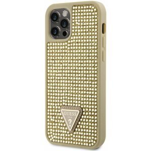 Telefon tok Guess Rhinestones Triangle Metal Logo iPhone 12/12 Pro aranyszín tok