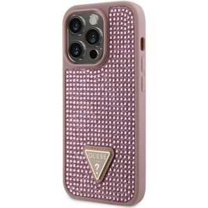 Telefon tok Guess Rhinestones Triangle Metal Logo iPhone 14 Pro rózsaszín tok
