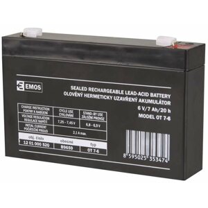 Szünetmentes táp akkumulátor EMOS Karbantartásmentes ólomsavas akkumulátor 6 V/7 Ah, faston 4,7 mm