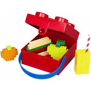 Tároló doboz LEGO doboz fogantyúval 166 x 165 x 117 mm - piros