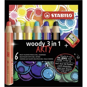 Színes ceruza Stabilo "Woody ARTY 3 in 1" Színes ceruzák, 6-féle szín, kerek, erős, STABILO