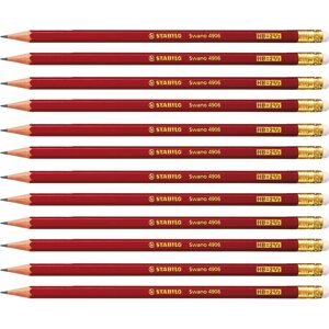 Ceruza STABILO Swano, piros ceruza radírral, 12 db