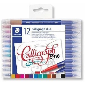 Marker STAEDTLER kalligráfiai filctollak "Calligraph Duo", 12 szín, 2,0/3,5 mm, kétoldalas, kétoldalas