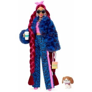 Játékbaba Barbie Extra - Kék melegítő leopárd mintával