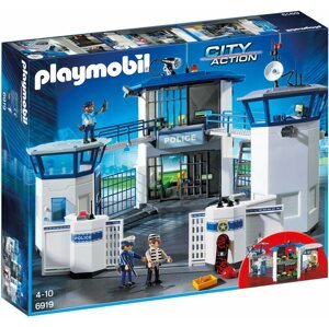Építőjáték Playmobil 6919 Rendőr-főkapitányság cellákkal és helikopter leszállóval