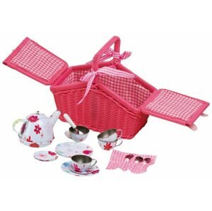 Játék edénykészlet Small Foot Rózsaszín piknik kosár étkészlettel
