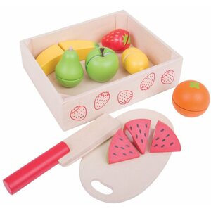 Játék élelmiszer Bigjigs Gyümölcs szeletelés dobozban