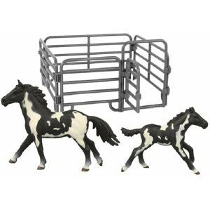 Figura Rappa készlet 2 db fekete-fehér ló, kerítéssel
