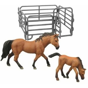 Figura Rappa készlet 2 db világosbarna ló fekete sörénnyel, kerítéssel