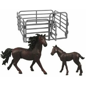 Figura Rappa készlet 2 db barna ló fekete sörénnyel, kerítéssel