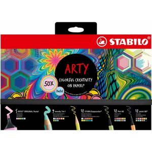 Írószer készlet STABILO ARTY - 50 db - szövegkiemelő, színes ceruza, tűfilc és prémium szálas filctoll