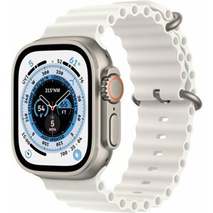 Okosóra Apple Watch Ultra 49mm - titán tok, fehér óceán szíj