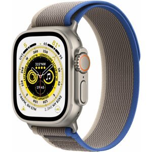 Okosóra Apple Watch Ultra 49mm - titán tok, kék - szürke terep szíj, S / M