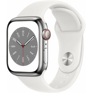 Okosóra Apple Watch Series 8 41mm Cellular - ezüst rozsdamentes acél tok, csillagfény sport szíj