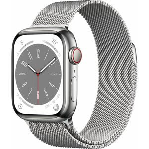 Okosóra Apple Watch Series 8 41mm Cellular - ezüst rozsdamentes acél tok, milánói szíj