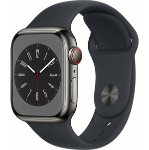 Okosóra Apple Watch Series 8 41mm Cellular - grafit rozsdamentes acél tok, éjfekete sport szíj