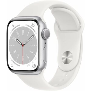 Okosóra Apple Watch Series 8 41mm - ezüst alumínium tok, fehér sport szíj